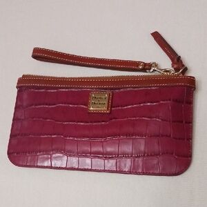 Dooney & Bourke Pink Croc-Embossed Wristlet with Tan Trim